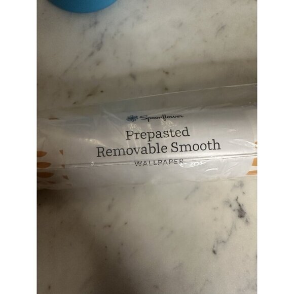 Spoonflower Prepasted Removable Smooth Wallpaper Aurora- Blush and Goldenrod Geo - Picture 7 of 7